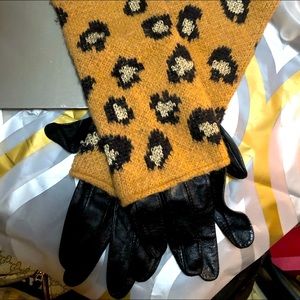 Leather and cashmere long gloves